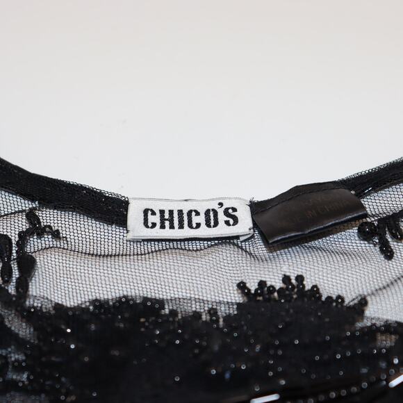 Chico’s Black Beaded Mesh Collar Overlay Detachable Accessory - Picture 2 of 2